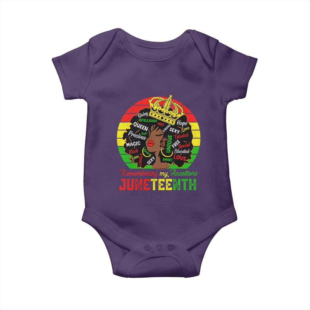 Black Women Baby Onesie Remembering My Ancestors Juneteenth Celebrate TS01 Purple Print Your Wear