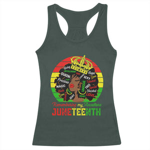 Black Women Racerback Tank Top Remembering My Ancestors Juneteenth Celebrate TS01 Dark Forest Green Print Your Wear