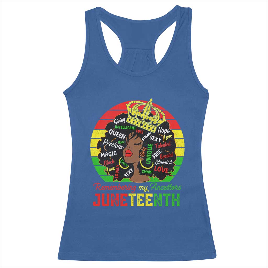 Black Women Racerback Tank Top Remembering My Ancestors Juneteenth Celebrate TS01 Royal Blue Print Your Wear