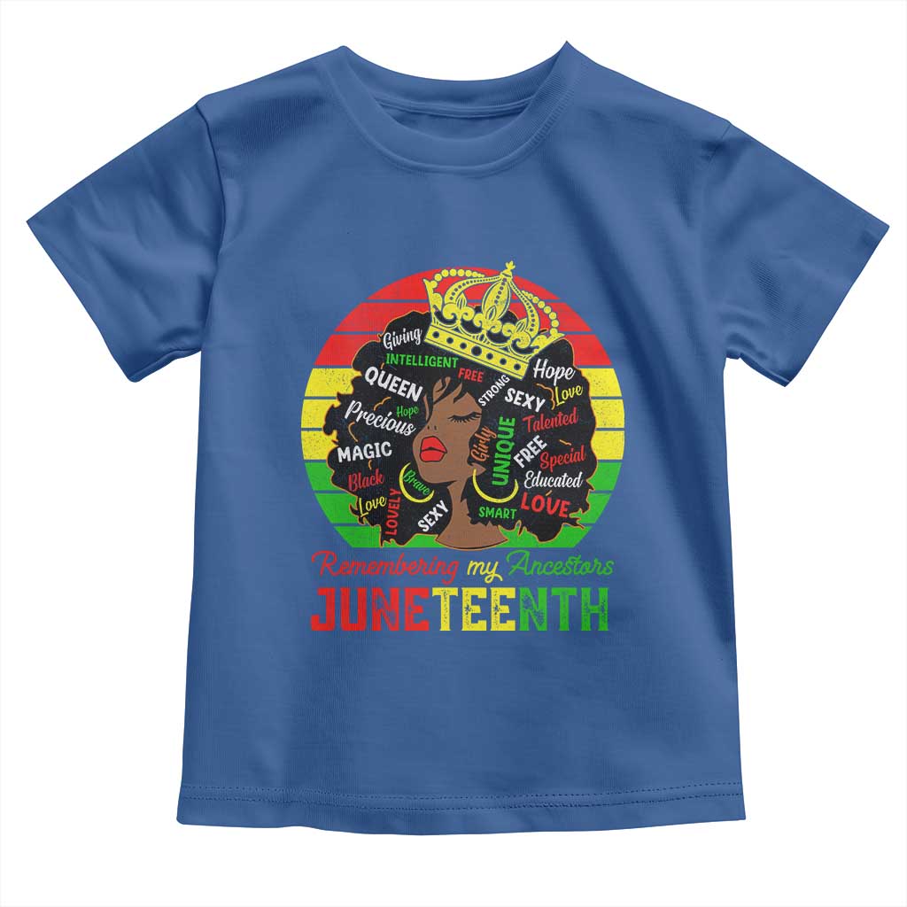 Black Women Toddler T Shirt Remembering My Ancestors Juneteenth Celebrate TS01 Royal Blue Print Your Wear