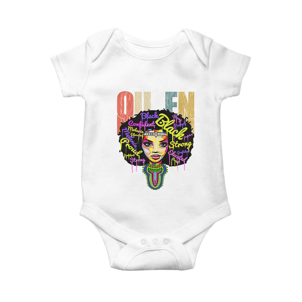 Black Queen Baby Onesie Proud Melanin Strong Educated Retro Vintage TS01 White Print Your Wear