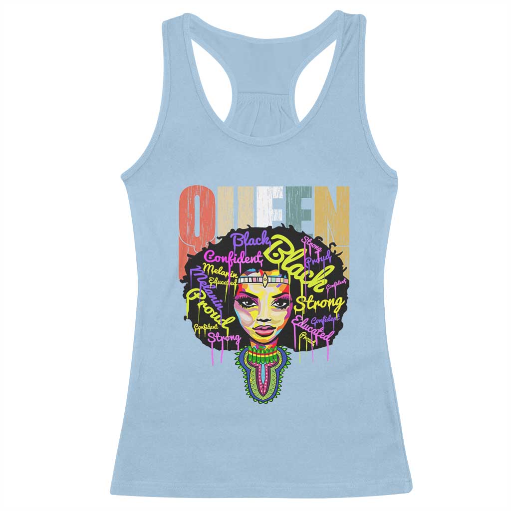 Black Queen Racerback Tank Top Proud Melanin Strong Educated Retro Vintage TS01 Light Blue Print Your Wear