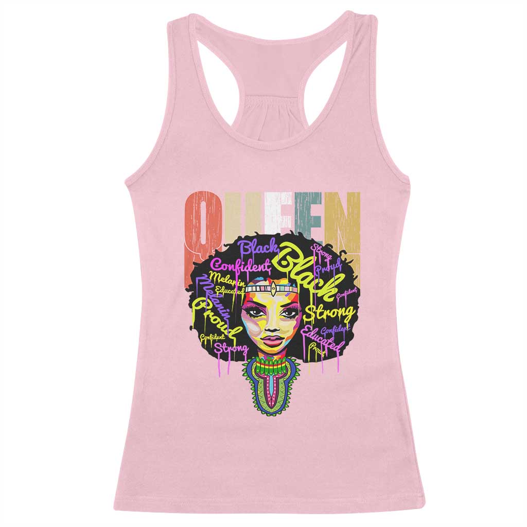 Black Queen Racerback Tank Top Proud Melanin Strong Educated Retro Vintage TS01 Light Pink Print Your Wear