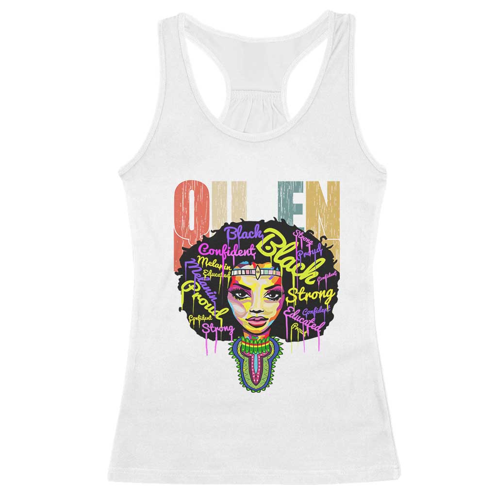 Black Queen Racerback Tank Top Proud Melanin Strong Educated Retro Vintage TS01 White Print Your Wear