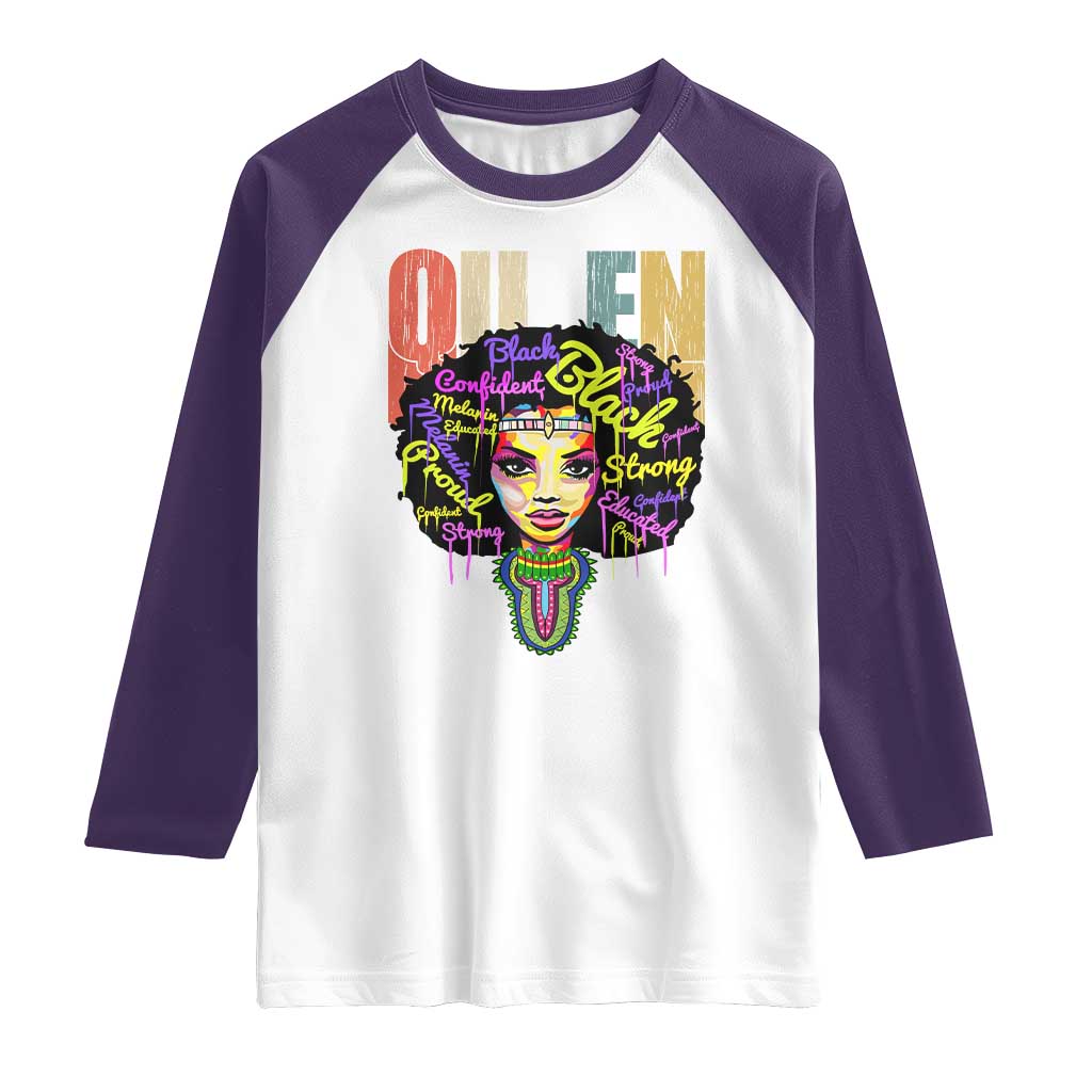 Black Queen Raglan Shirt Proud Melanin Strong Educated Retro Vintage TS01 White Purple Print Your Wear