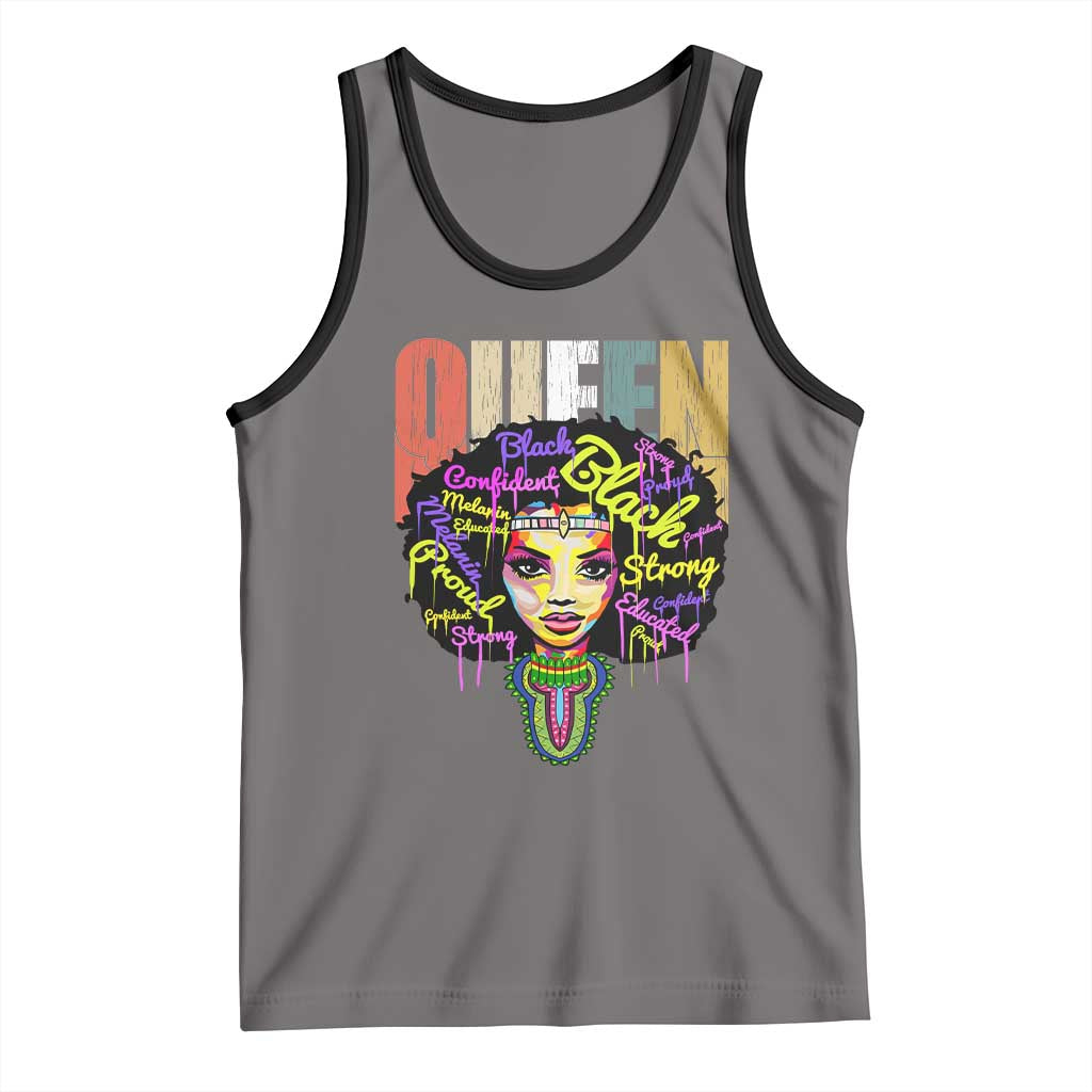Black Queen Tank Top Proud Melanin Strong Educated Retro Vintage TS01 Deep Heather Black Print Your Wear