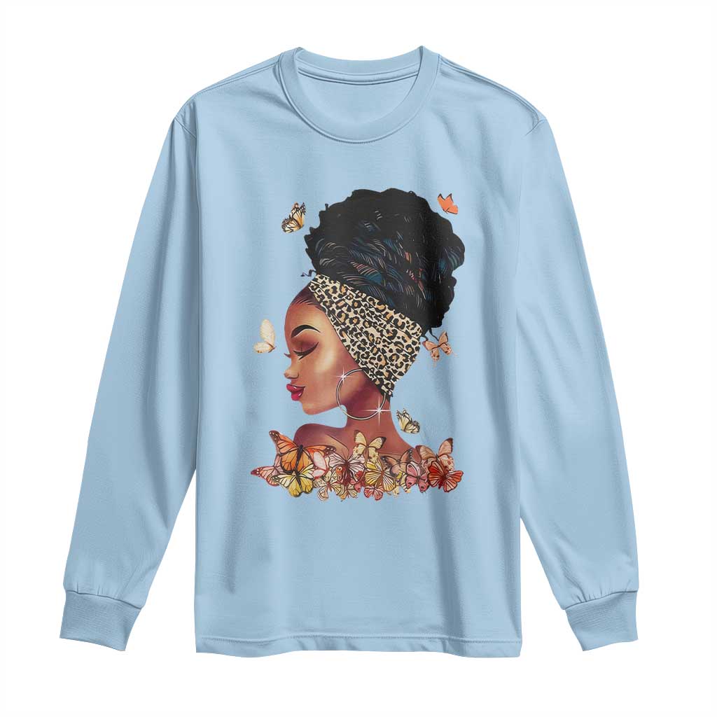Black Girl Magic Long Sleeve Shirt Afro Melanin Queen African American Women TS01 Light Blue Print Your Wear
