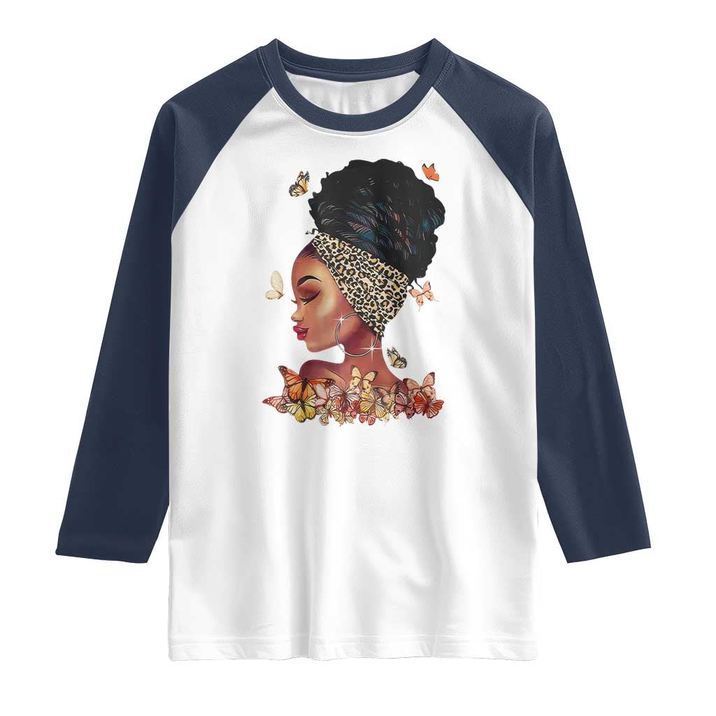Black Girl Magic Raglan Shirt Afro Melanin Queen African American Women TS01 White Navy Print Your Wear