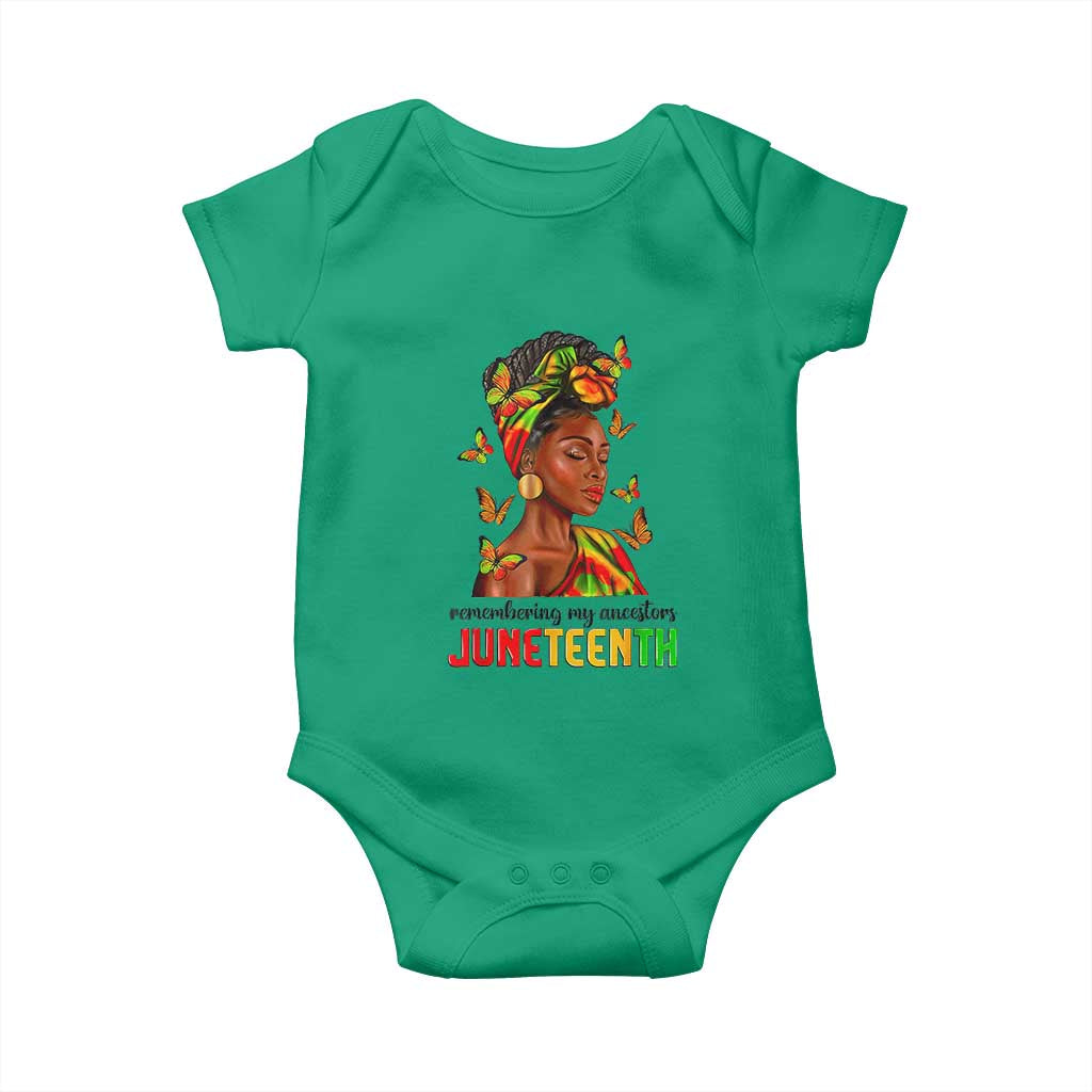 Black Women Baby Onesie Remembering My Ancestors Juneteenth Celebration TS01 Irish Green Print Your Wear