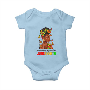 Black Women Baby Onesie Remembering My Ancestors Juneteenth Celebration TS01 Light Blue Print Your Wear