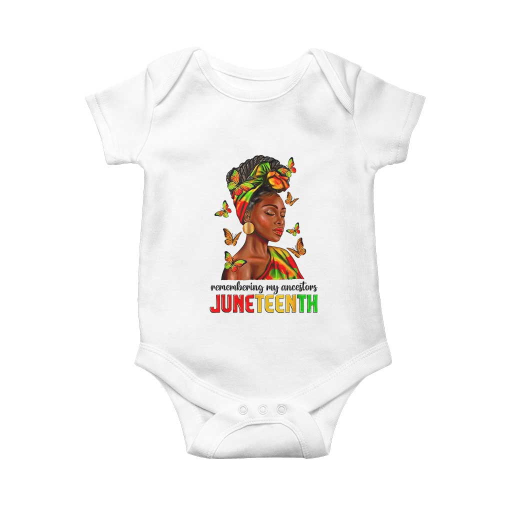 Black Women Baby Onesie Remembering My Ancestors Juneteenth Celebration TS01 White Print Your Wear