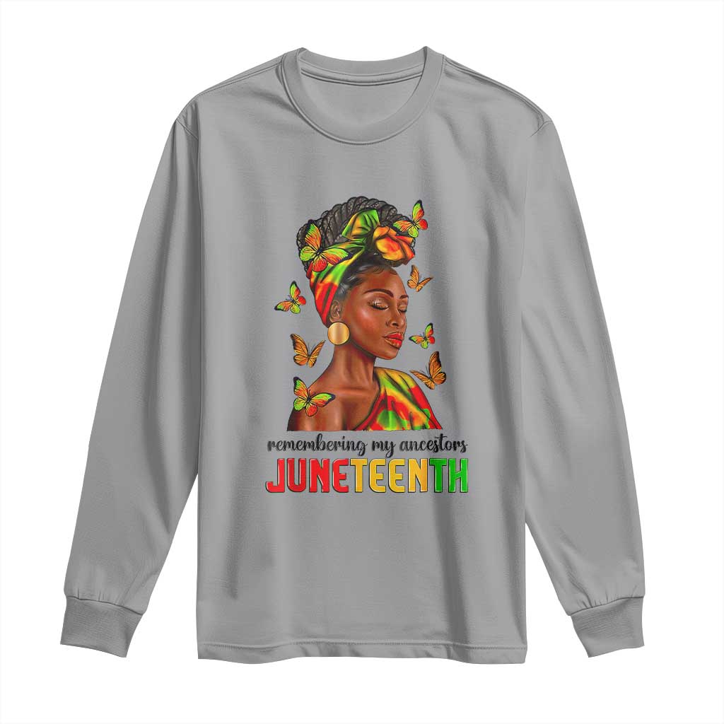Black Women Long Sleeve Shirt Remembering My Ancestors Juneteenth Celebration TS01 Sport Gray Print Your Wear