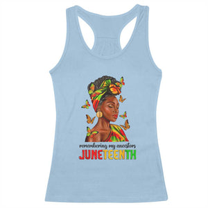 Black Women Racerback Tank Top Remembering My Ancestors Juneteenth Celebration TS01 Light Blue Print Your Wear