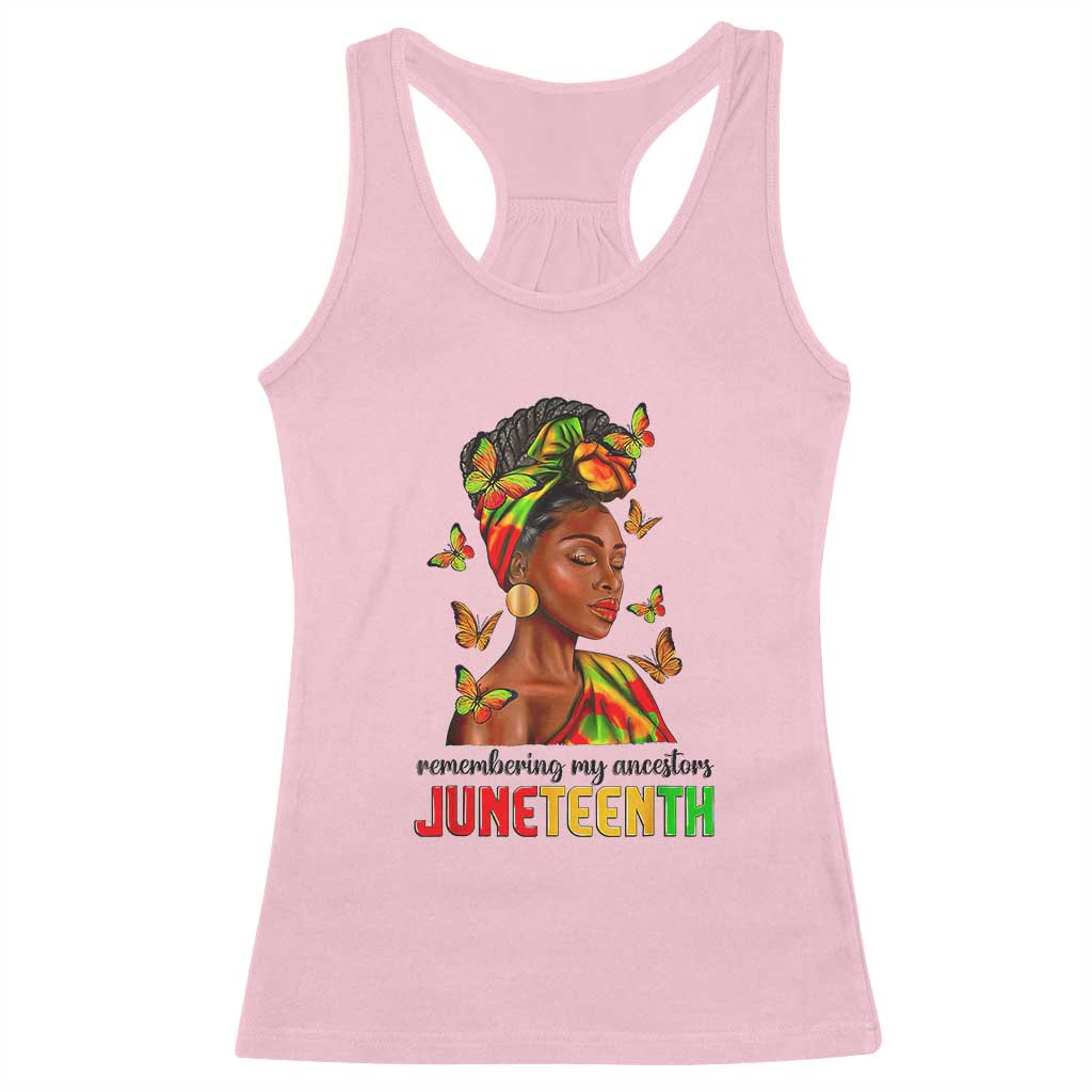 Black Women Racerback Tank Top Remembering My Ancestors Juneteenth Celebration TS01 Light Pink Print Your Wear