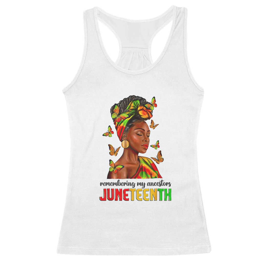 Black Women Racerback Tank Top Remembering My Ancestors Juneteenth Celebration TS01 White Print Your Wear