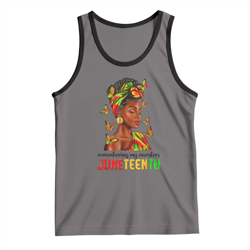 Black Women Tank Top Remembering My Ancestors Juneteenth Celebration TS01 Deep Heather Black Print Your Wear