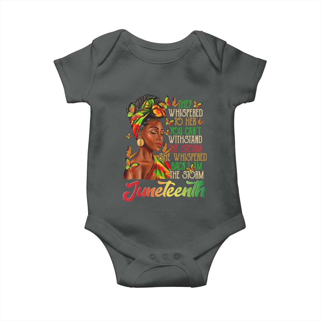 Juneteenth Black Women Baby Onesie I Am The Storm Black History Month TS01 Dark Heather Print Your Wear