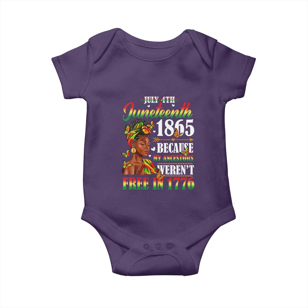 Juneteenth Black Women Baby Onesie Because My Ancestor Weren't Free in 1776 TS01 Purple Print Your Wear