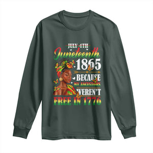 Juneteenth Black Women Long Sleeve Shirt Because My Ancestor Weren't Free in 1776 TS01 Dark Forest Green Print Your Wear