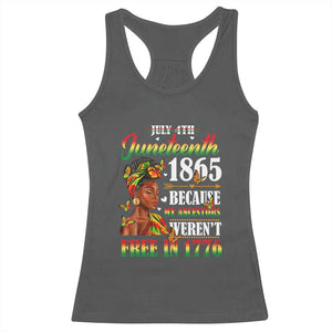 Juneteenth Black Women Racerback Tank Top Because My Ancestor Weren't Free in 1776 TS01 Dark Heather Print Your Wear