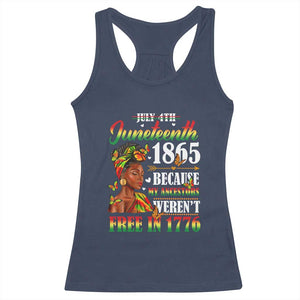 Juneteenth Black Women Racerback Tank Top Because My Ancestor Weren't Free in 1776 TS01 Navy Print Your Wear