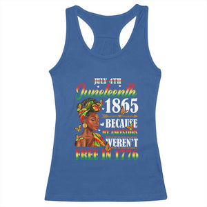 Juneteenth Black Women Racerback Tank Top Because My Ancestor Weren't Free in 1776 TS01 Royal Blue Print Your Wear