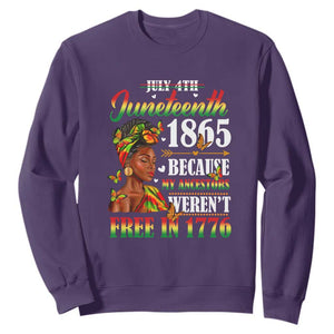 Juneteenth Sweatshirt For Black Women Because My Ancestor Weren't Free 1776 TS01 Purple Printyourwear