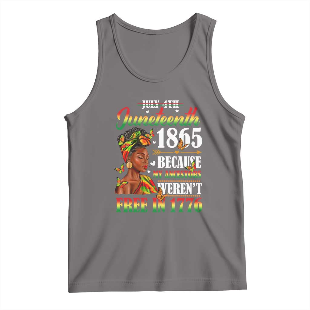 Juneteenth Black Women Tank Top Because My Ancestor Weren't Free in 1776 TS01 Deep Heather Print Your Wear