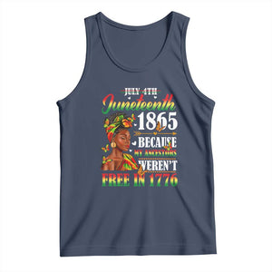 Juneteenth Black Women Tank Top Because My Ancestor Weren't Free in 1776 TS01 Navy Print Your Wear