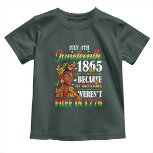 Juneteenth Black Women Toddler T Shirt Because My Ancestor Weren't Free in 1776 TS01 Dark Forest Green Print Your Wear