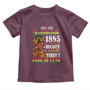 Juneteenth Black Women Toddler T Shirt Because My Ancestor Weren't Free in 1776 TS01 Maroon Print Your Wear