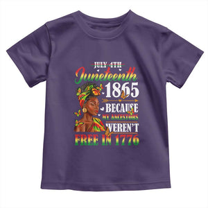 Juneteenth Black Women Toddler T Shirt Because My Ancestor Weren't Free in 1776 TS01 Purple Print Your Wear
