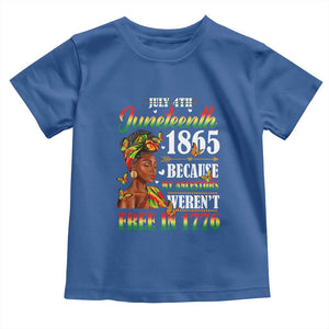 Juneteenth Black Women Toddler T Shirt Because My Ancestor Weren't Free in 1776 TS01 Royal Blue Print Your Wear