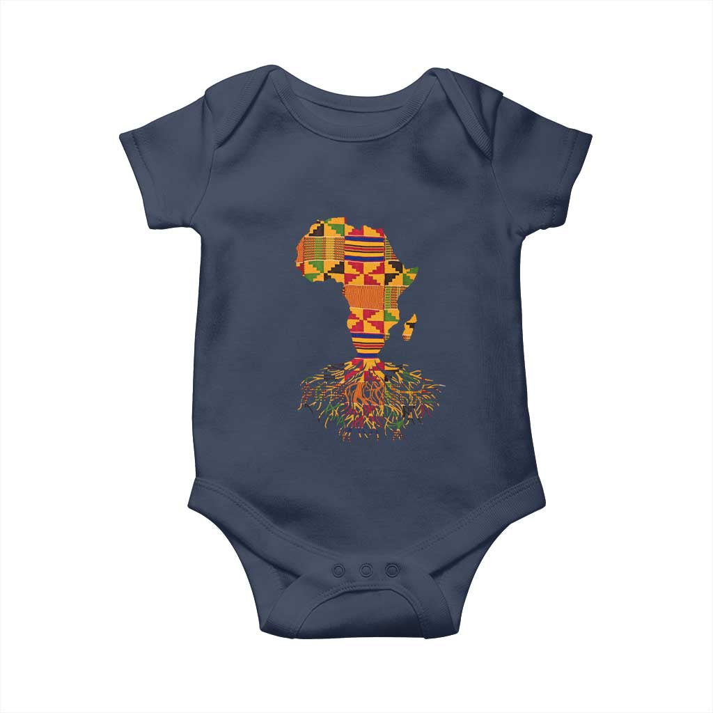 My Roots Black History Baby Onesie With Traditional Kente and Africa Map TS01 Navy Print Your Wear