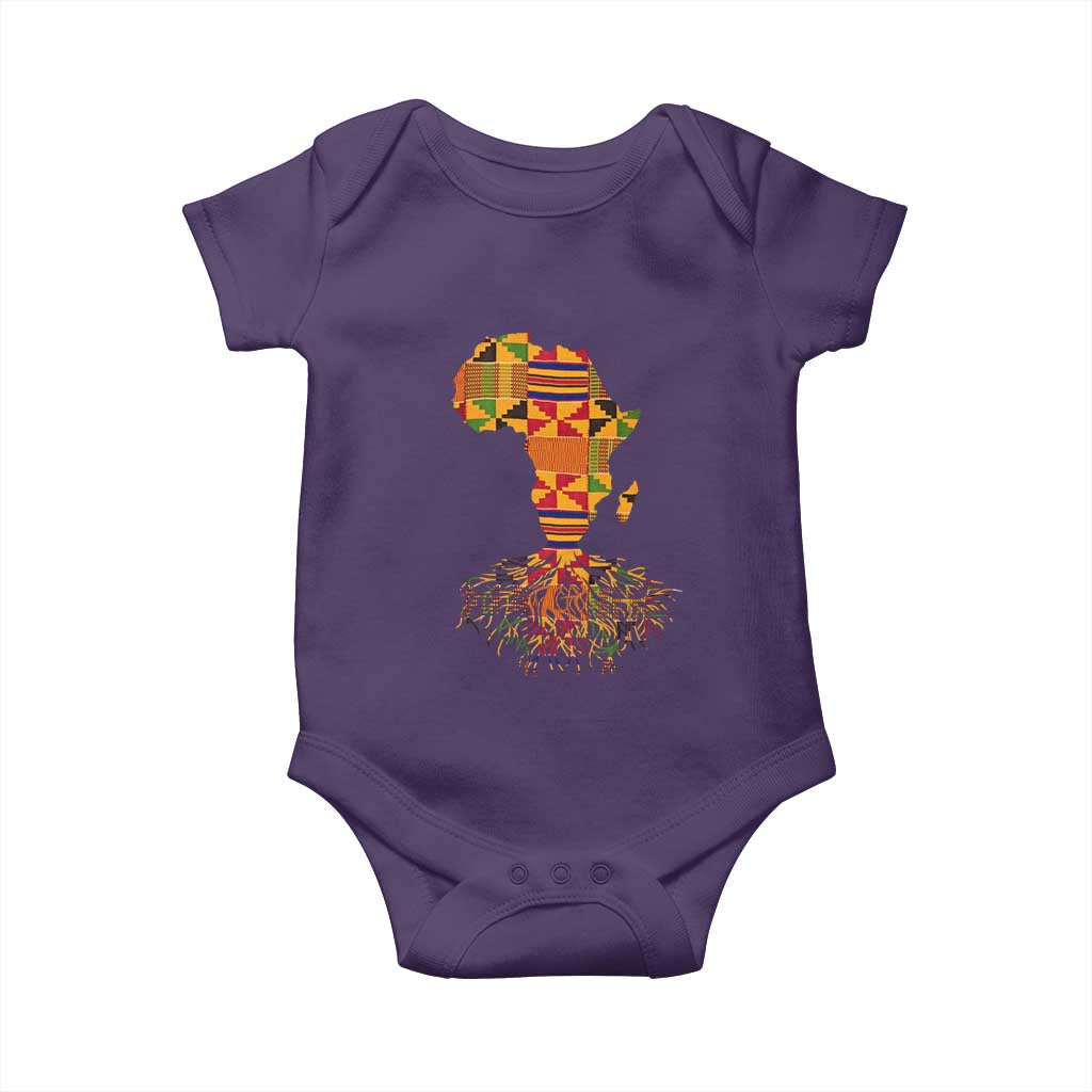 My Roots Black History Baby Onesie With Traditional Kente and Africa Map TS01 Purple Print Your Wear