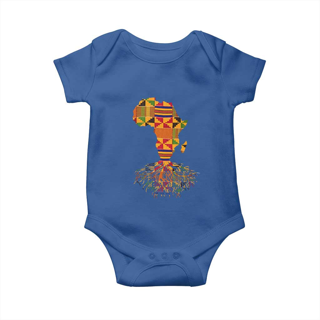My Roots Black History Baby Onesie With Traditional Kente and Africa Map TS01 Royal Blue Print Your Wear
