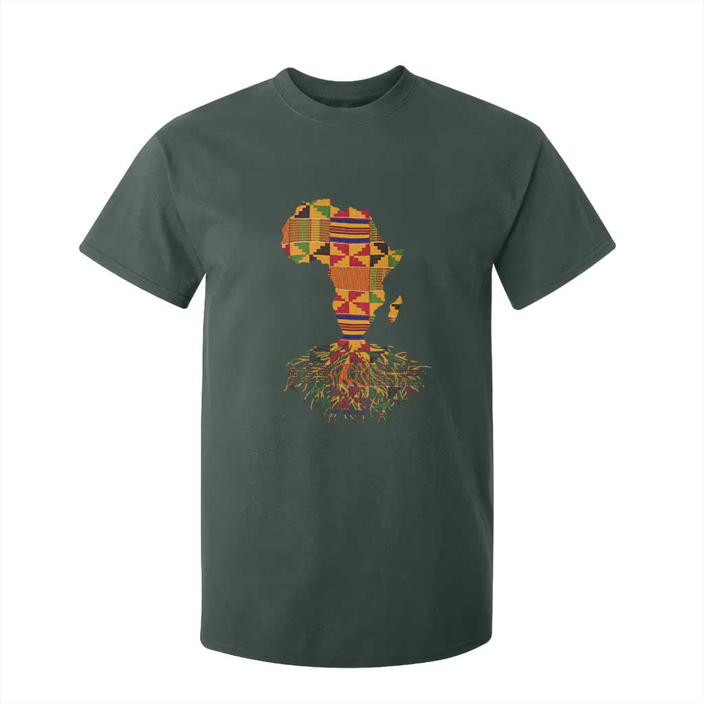 My Roots Black History T Shirt For Kid With Traditional Kente and Africa Map TS01 Dark Forest Green Print Your Wear