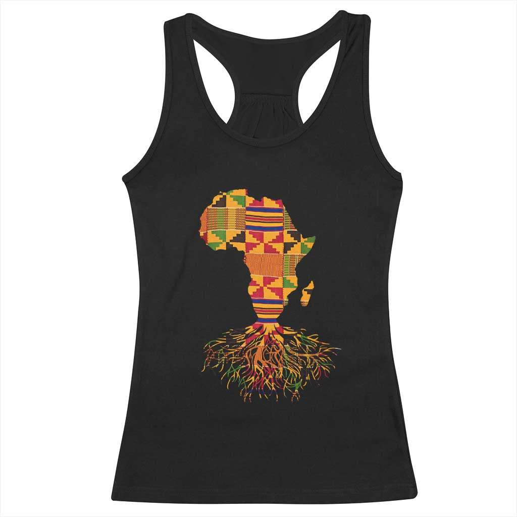 My Roots Black History Racerback Tank Top With Traditional Kente and Africa Map TS01 Black Print Your Wear