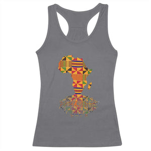 My Roots Black History Racerback Tank Top With Traditional Kente and Africa Map TS01 Charcoal Print Your Wear