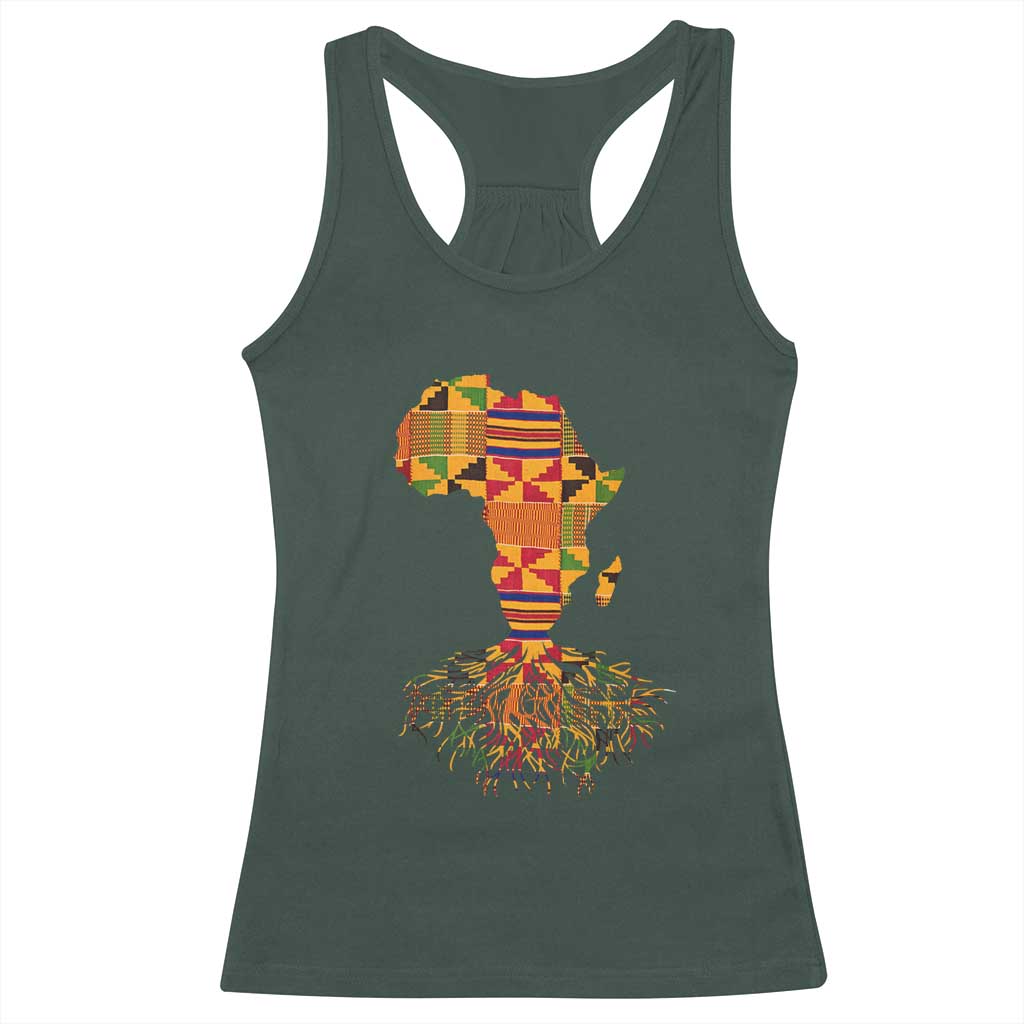 My Roots Black History Racerback Tank Top With Traditional Kente and Africa Map TS01 Dark Forest Green Print Your Wear