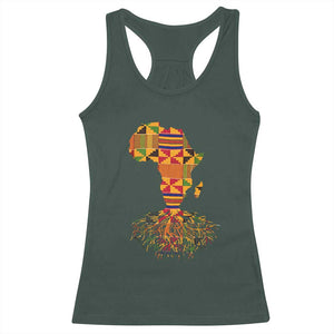 My Roots Black History Racerback Tank Top With Traditional Kente and Africa Map TS01 Dark Forest Green Print Your Wear