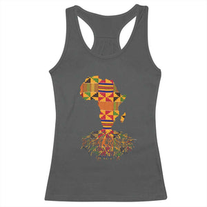 My Roots Black History Racerback Tank Top With Traditional Kente and Africa Map TS01 Dark Heather Print Your Wear