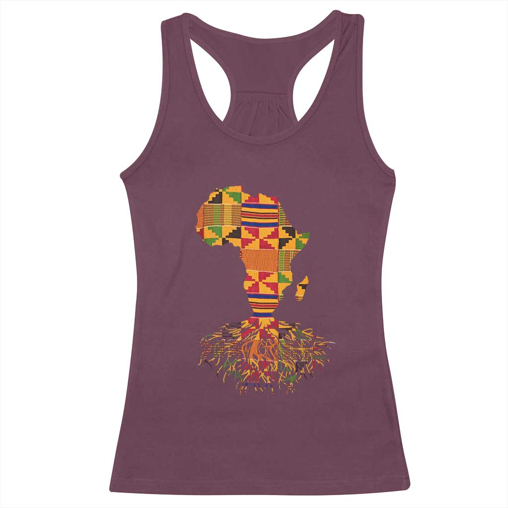 My Roots Black History Racerback Tank Top With Traditional Kente and Africa Map TS01 Maroon Print Your Wear
