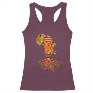My Roots Black History Racerback Tank Top With Traditional Kente and Africa Map TS01 Maroon Print Your Wear