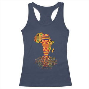 My Roots Black History Racerback Tank Top With Traditional Kente and Africa Map TS01 Navy Print Your Wear