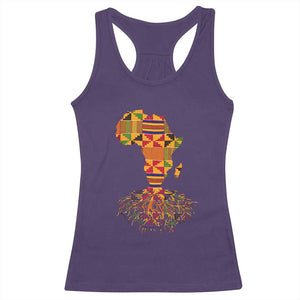 My Roots Black History Racerback Tank Top With Traditional Kente and Africa Map TS01 Purple Print Your Wear