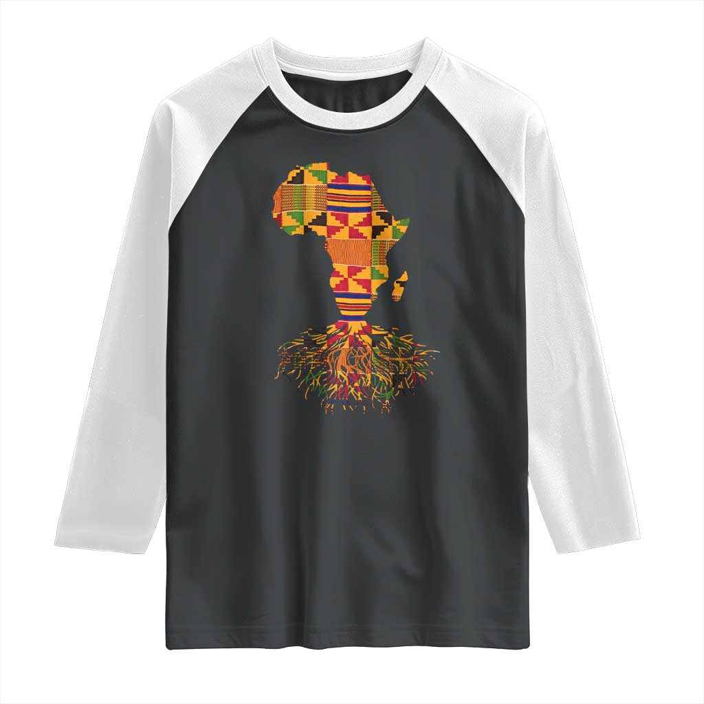 My Roots Black History Raglan Shirt With Traditional Kente and Africa Map TS01 Black White Print Your Wear