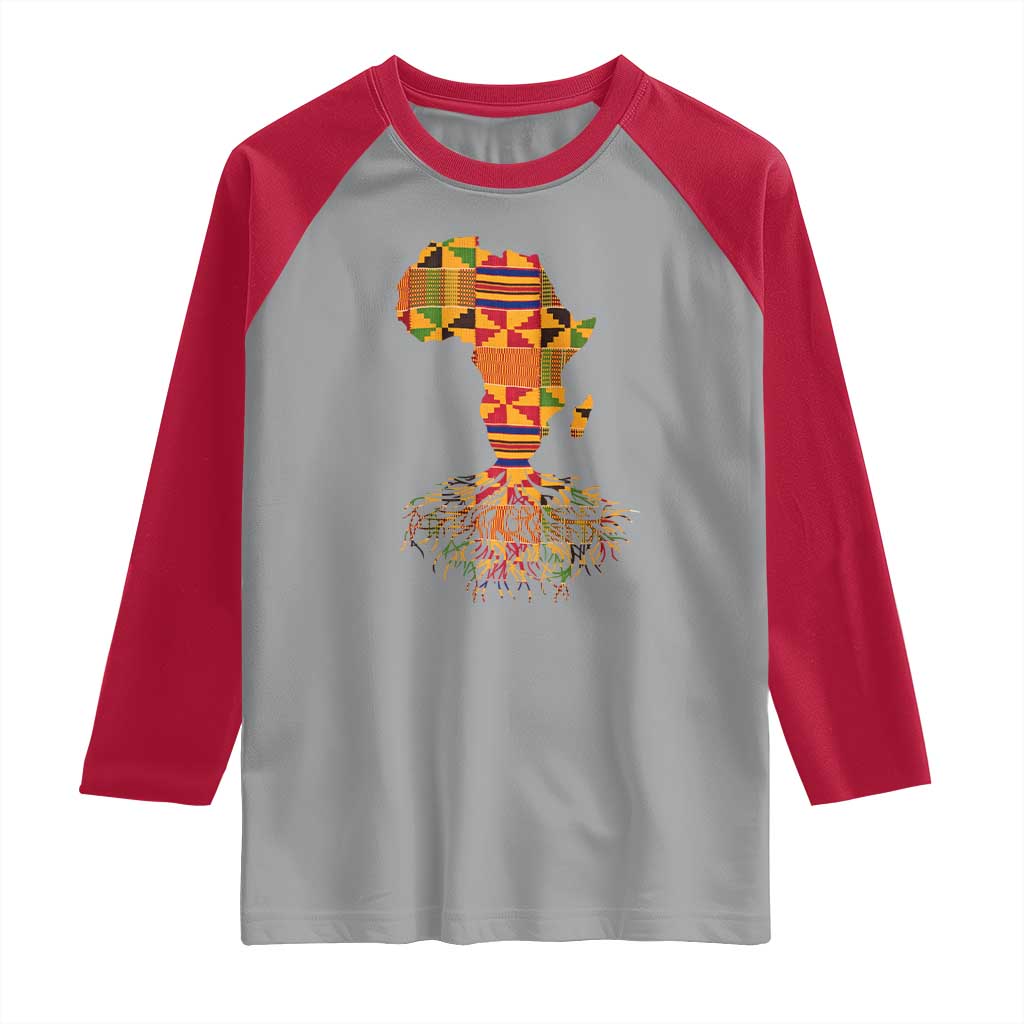 My Roots Black History Raglan Shirt With Traditional Kente and Africa Map TS01 Sport Gray Red Print Your Wear