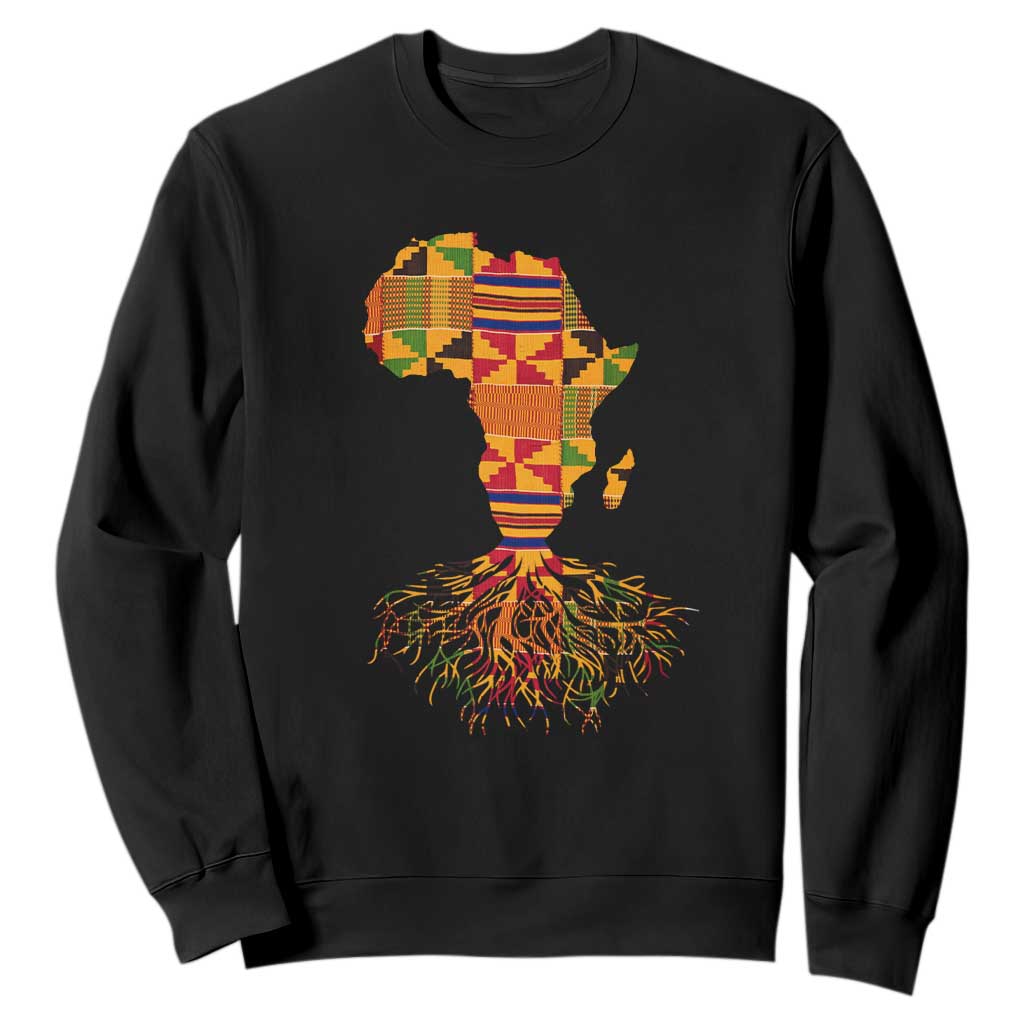 My Roots Black History Sweatshirt With Traditional Kente and Africa Map TS01 Black Printyourwear