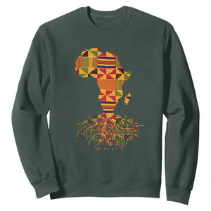 My Roots Black History Sweatshirt With Traditional Kente and Africa Map TS01 Dark Forest Green Printyourwear